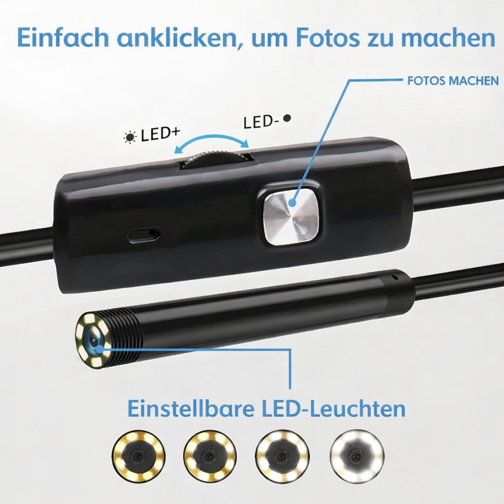 Wasserdichte Endoskopkamera | Hohe Auflösung | Für Android & Windows