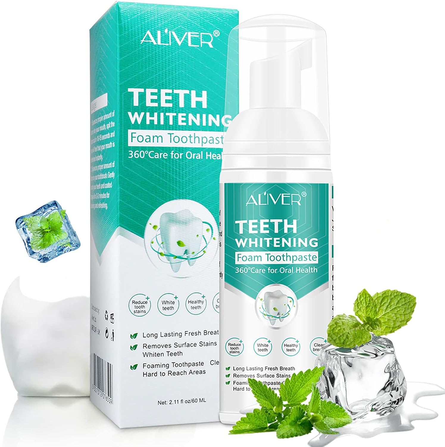 Zahnweiß Schaumzahnpasta | Sanfte Aufhellung | Entfernt Flecken & sorgt für frischen Atem | JustWhite