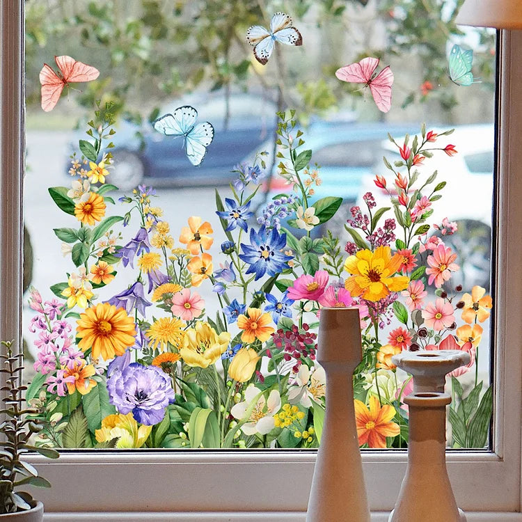 Floravue™ - Bunter Blumenstrauß Fensteraufkleber (Frei zuschneidbar)