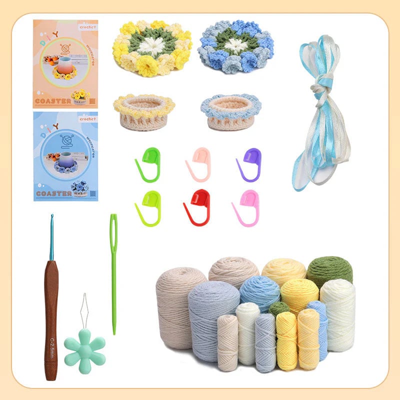 VeloraBloom™ DIY Wollset – Gestalten Sie wunderschöne Blumen-Untersetzer, die Ihre Seele fesseln und beruhigen