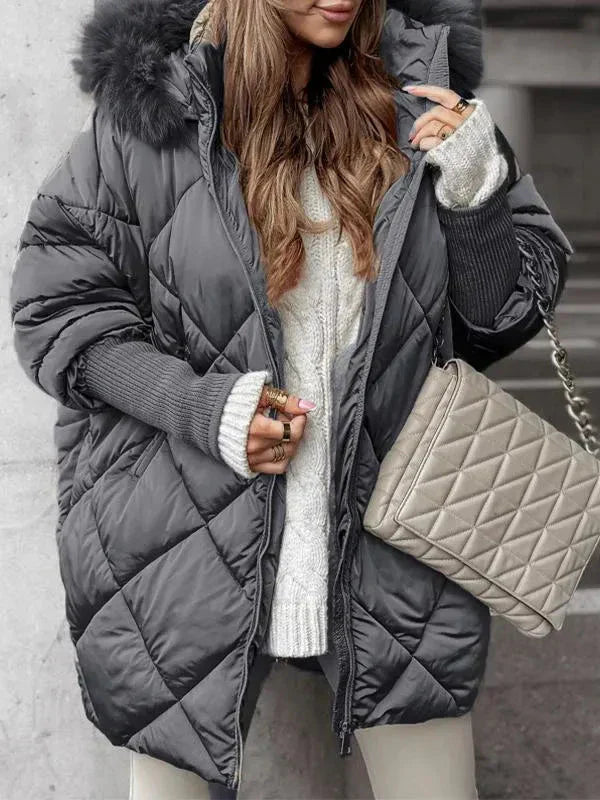Damen Winterjacke | Diamant-Steppung | Abnehmbare Kapuze | Extra Warm