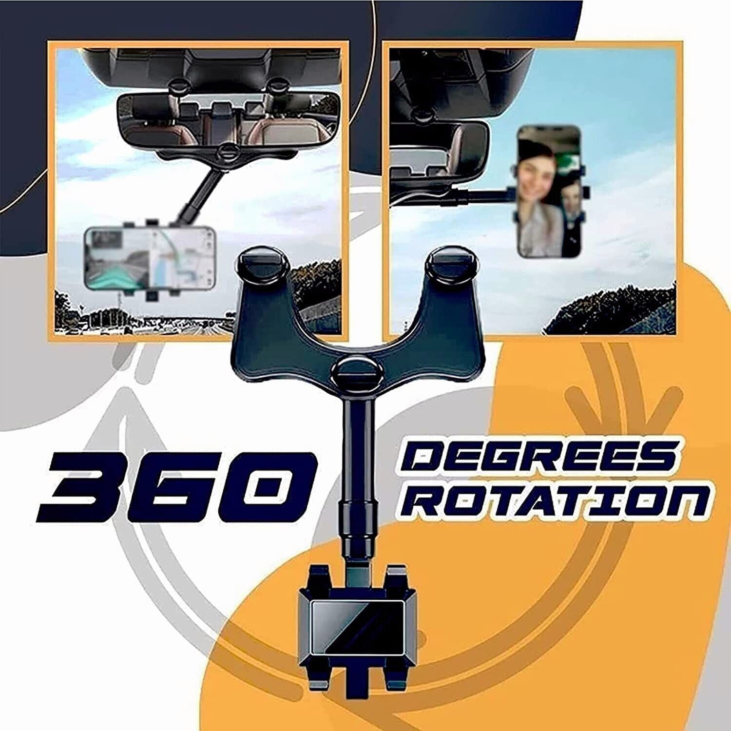 360° Handyhalter fürs Auto, drehbar und ausziehbar, universelle Rückspiegelhalterung
