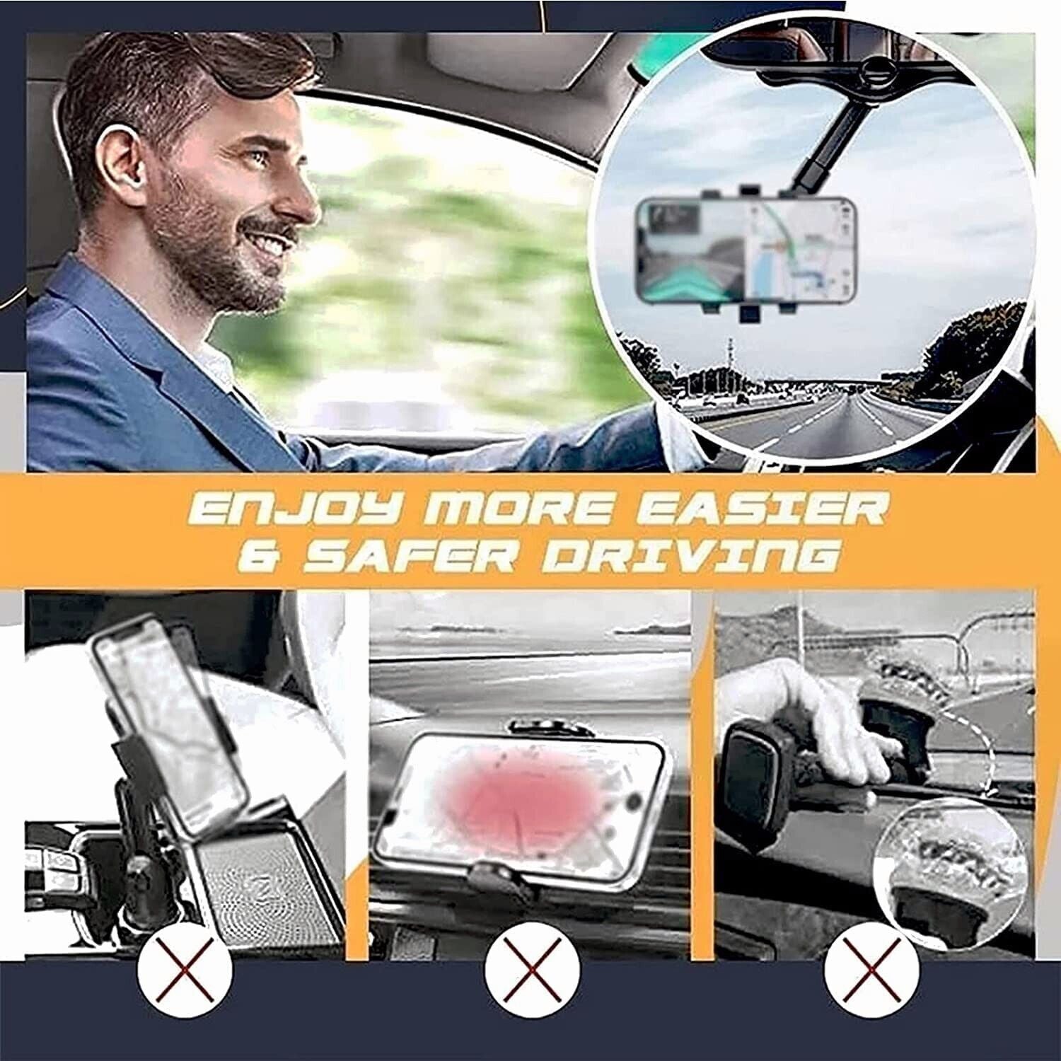 360° Handyhalter fürs Auto, drehbar und ausziehbar, universelle Rückspiegelhalterung