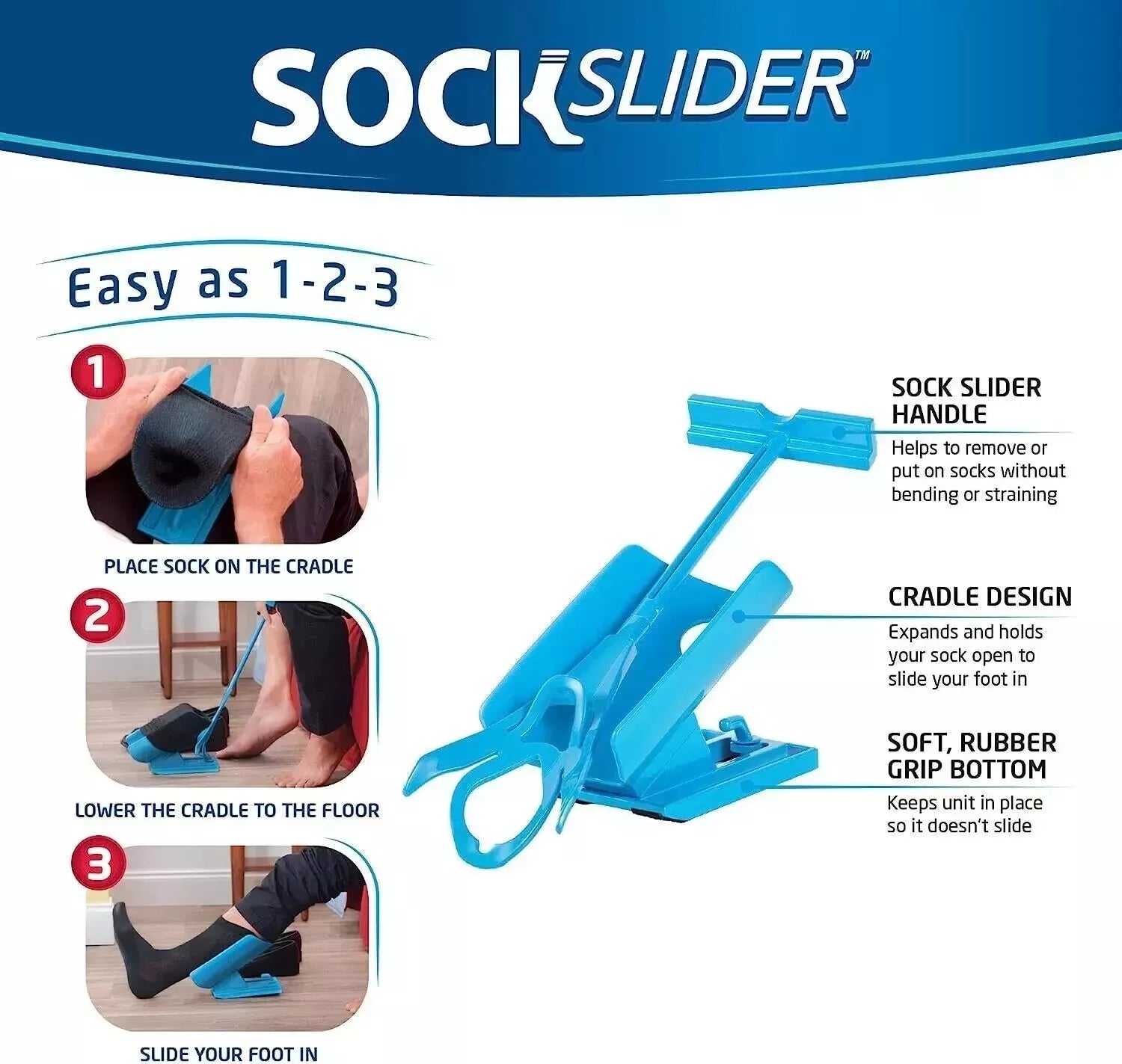 SockSlider™ - Socken und Schuhe mühelos anziehen, ohne sich zu strecken oder zu zerren