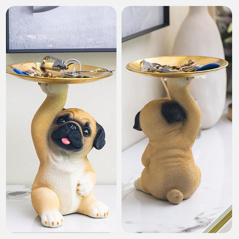 Charmante Hundestatue aus Harz mit Tablett für Schlüssel & Kleinigkeiten