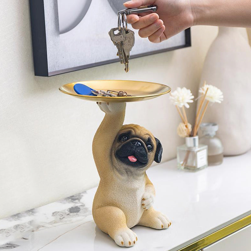 Charmante Hundestatue aus Harz mit Tablett für Schlüssel & Kleinigkeiten