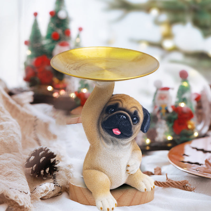 Charmante Hundestatue aus Harz mit Tablett für Schlüssel & Kleinigkeiten