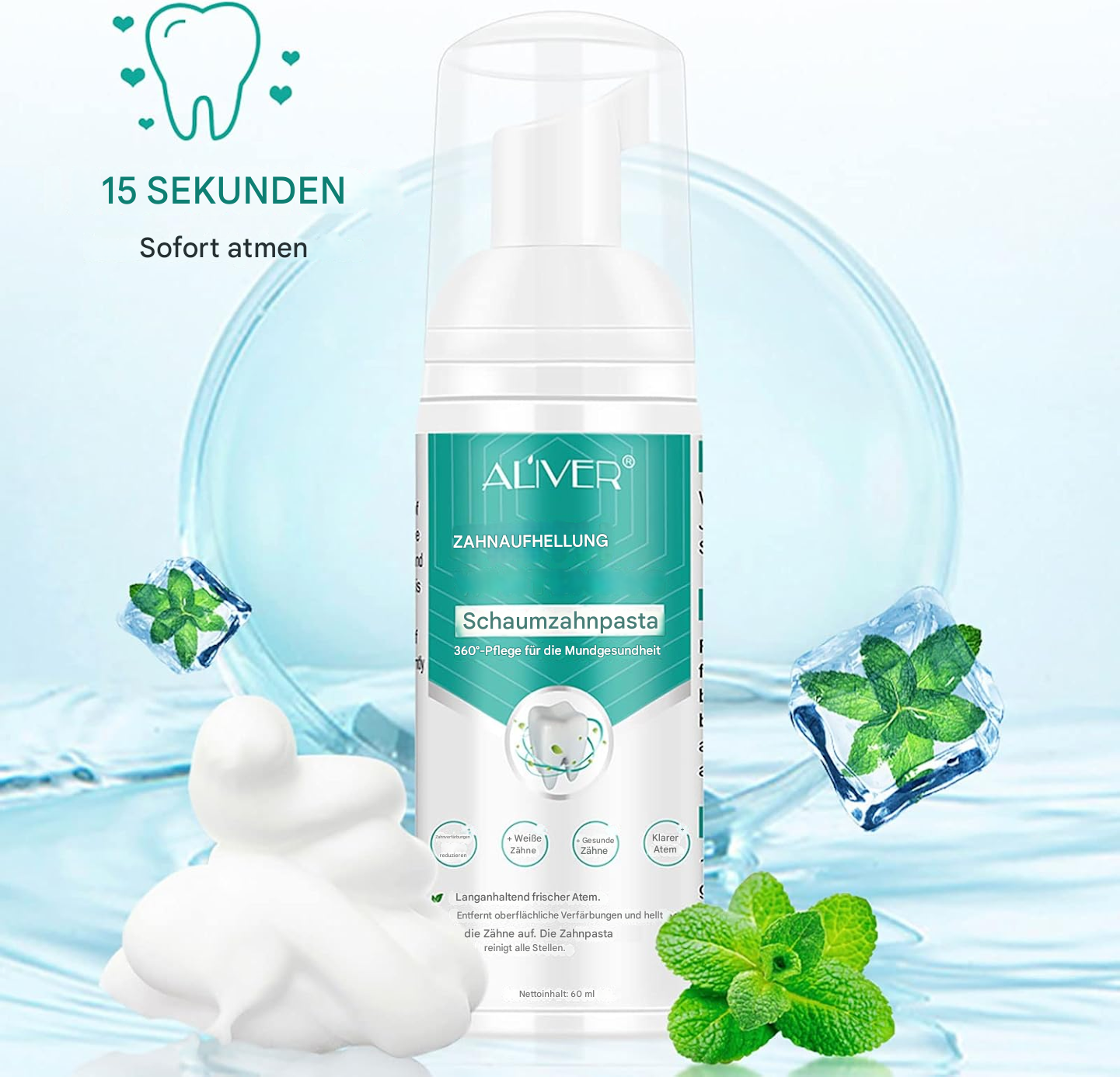 1+1 Gratis | Zahnweiß Schaumzahnpasta | JustWhite™ | Entfernt Flecken & Aufhellend | Frischer Atem & Natürlich Sicher