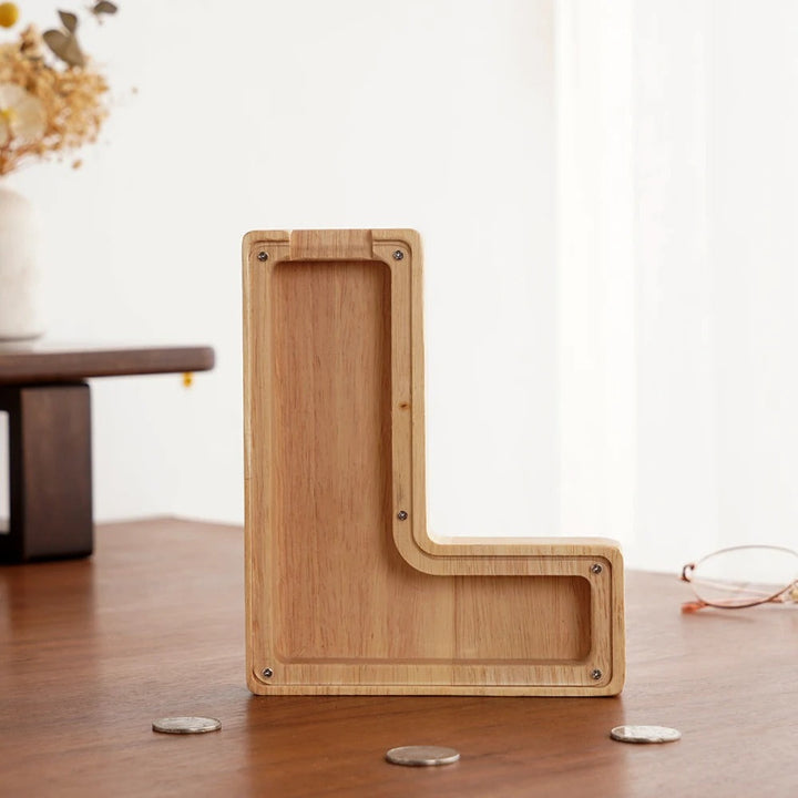 Buchstaben Holz-Spardose – Personalisierbare Geldbox